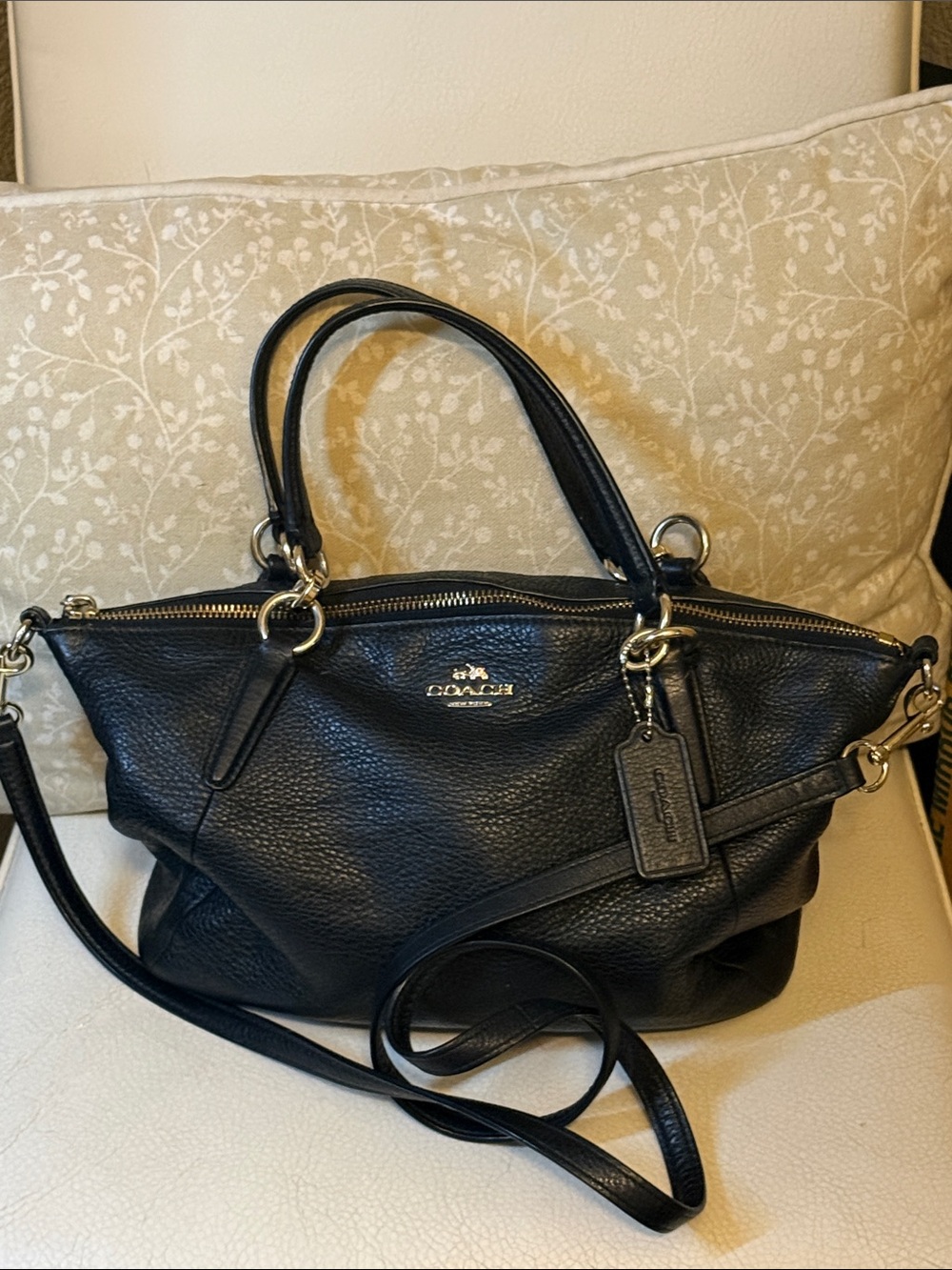 Coach Kelsey Black Pebbled Leather Shoulder Satchel